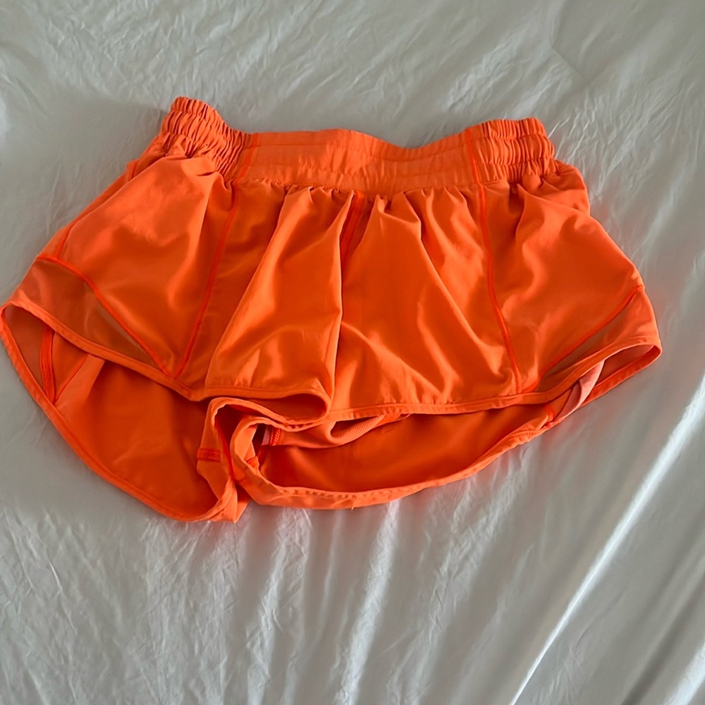 Size 4 neon orange lululemon hotty hot shorts